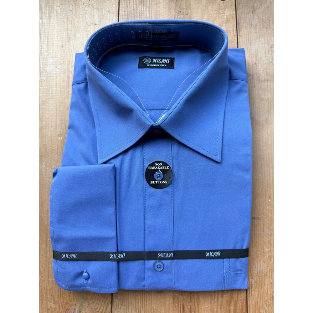 Milani Mens Blue Dress Shirt Long Sleeve Button Up 19 34/35 Designed in Italy